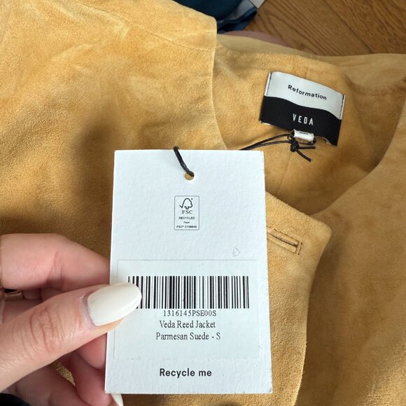 NWT Reformation Veda Reed Jacket Sz Small In Parmesan Suede Leather Collarless - Picture 2 of 9